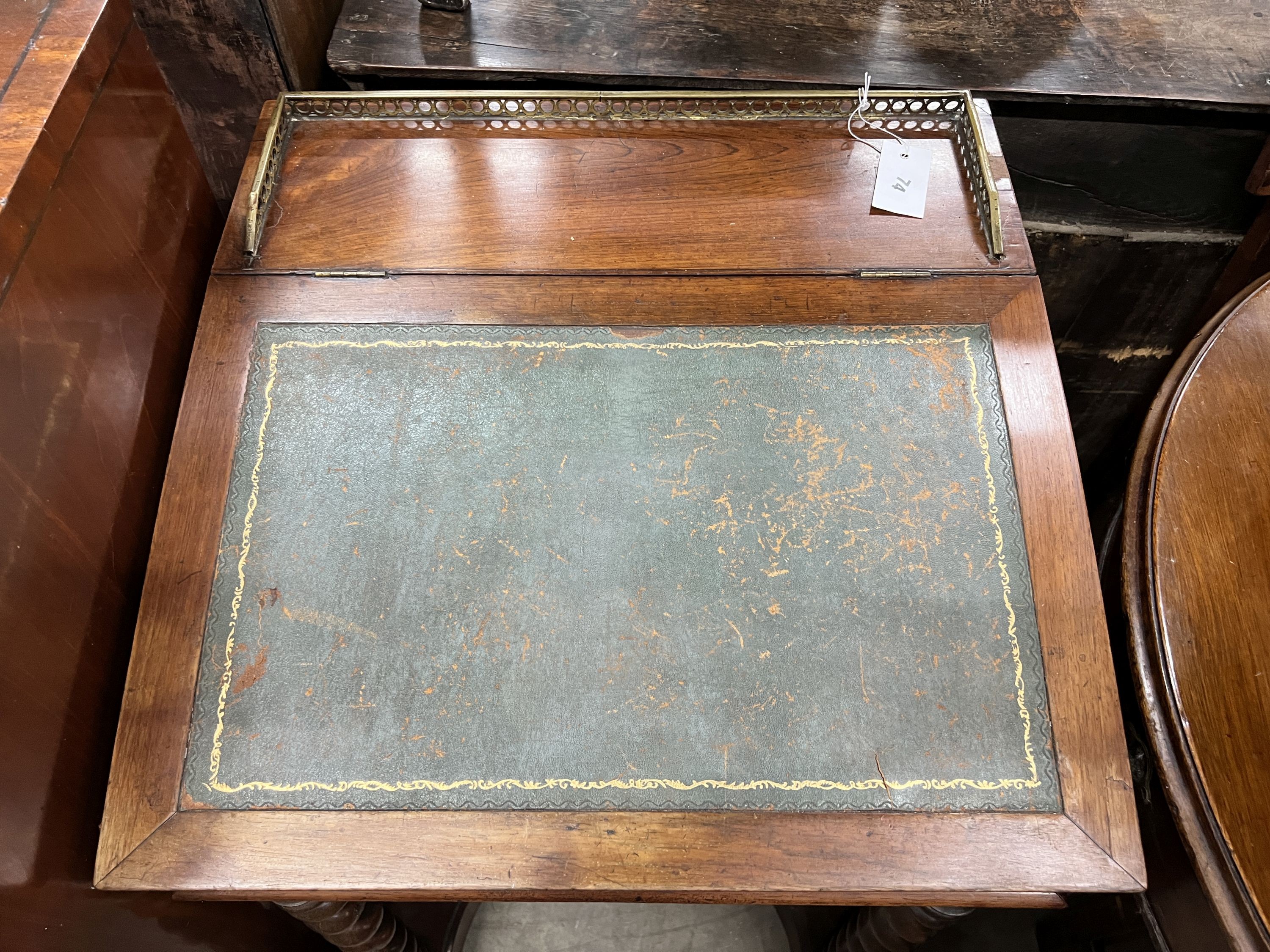 A Victorian rosewood davenport, width 54cm, depth 54cm, height 83cm